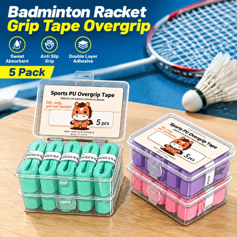Badminton World - Badmintonschläger-Griffband, schweißabsorbierendes Overgrip-Band, doppelschichtige, filmbeschichtete, griffige